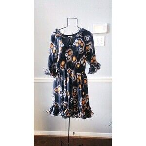 JASON WU Women's Printed V Neck Silk Dress W/ SCULPTURAL Ruffle Sz 6 JS2212504A